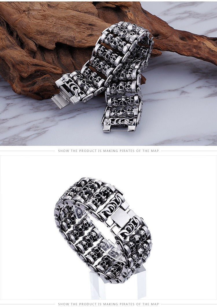 Kemstone Men’s Heavy Skull Chain Bracelet – 35mm Stainless Steel Punk Biker KB76276-BD