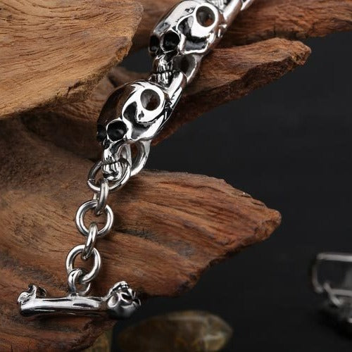 Kemstone Titanium Steel Skull Link Bracelet for Men Gothic Punk Chain KP27293-D