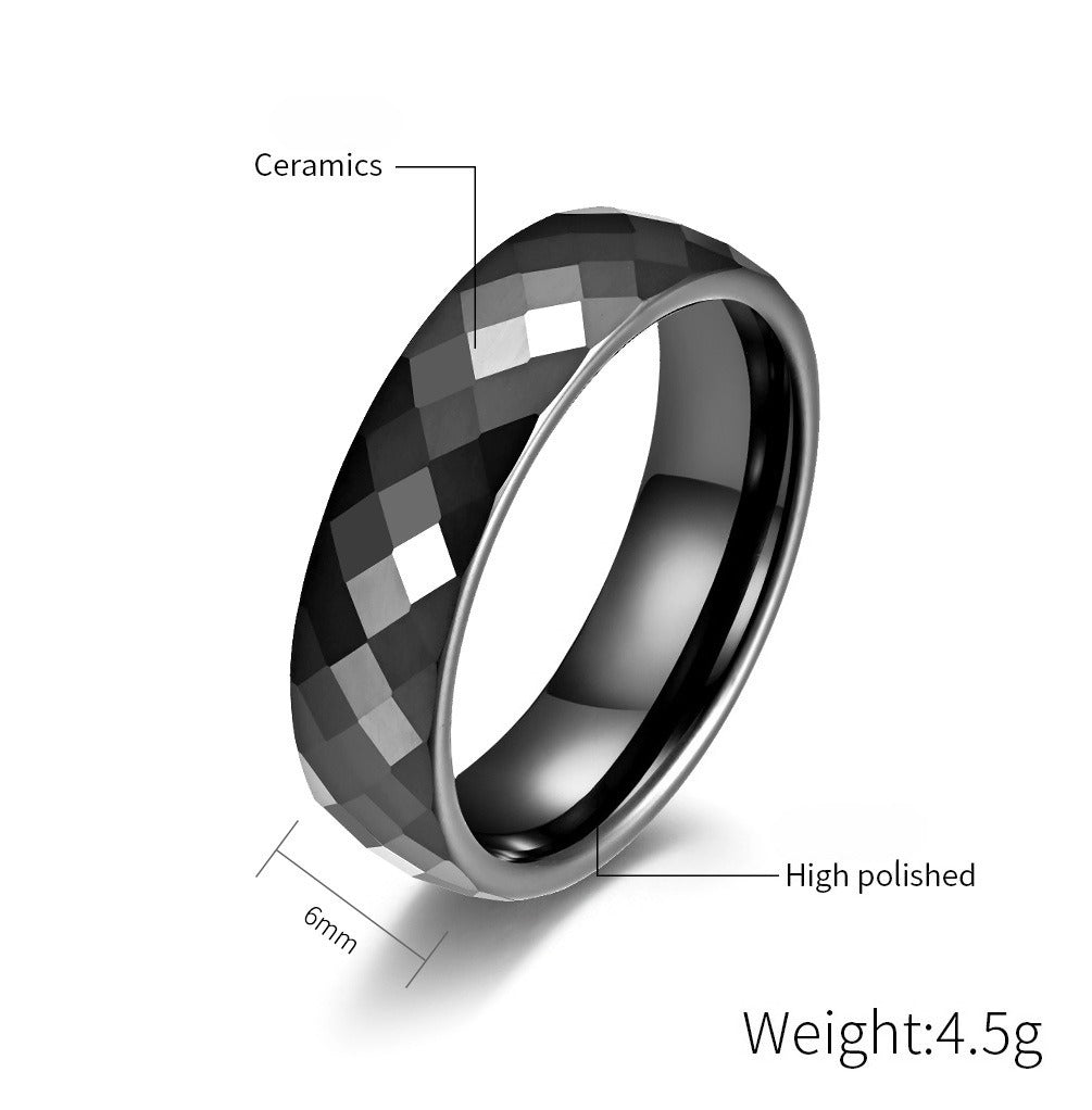 Kemstone Ceramic Ring – Faceted Geometric Design Jewelry for Men & Women K-R448