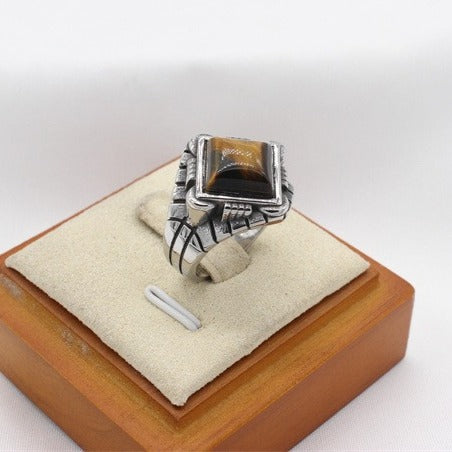 Kemstone Titanium Steel Square Stone Signet Ring for Men R1699