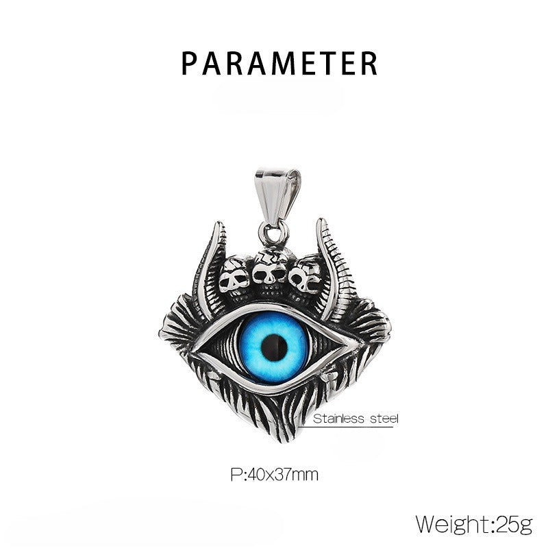 Colgante de calavera punk y abismo de Satán de Kemstone - Collar gótico de acero de titanio para hombre con diseño de mal de ojo y demonio KP119887