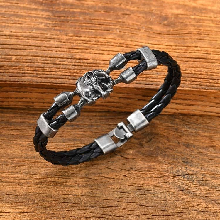 Kemstone Elephant Leather Bracelet Double Braided Black PU Cord with Alloy Clasp for Men BL-825