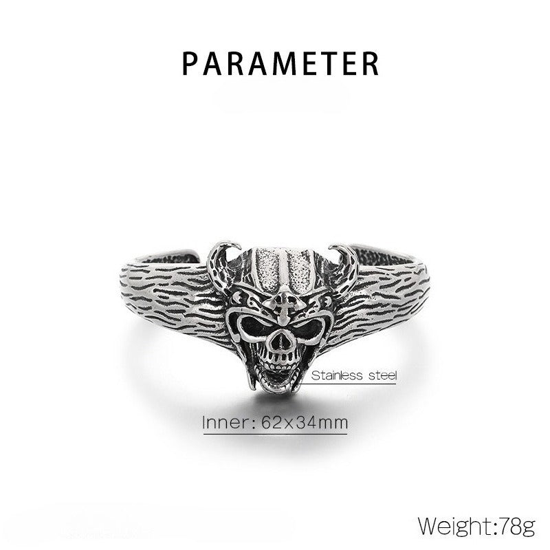 Kemstone Viking Skull Cuff Bracelet Titanium Steel Gothic Open Bracelet for Men KB209286-LU