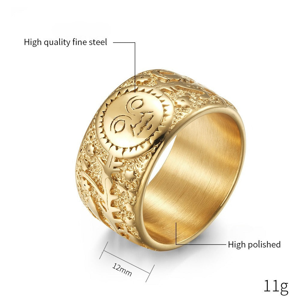 Kemstone Titanium Steel Sun Moon Star Ring – Vintage Men’s Jewelry K-R563