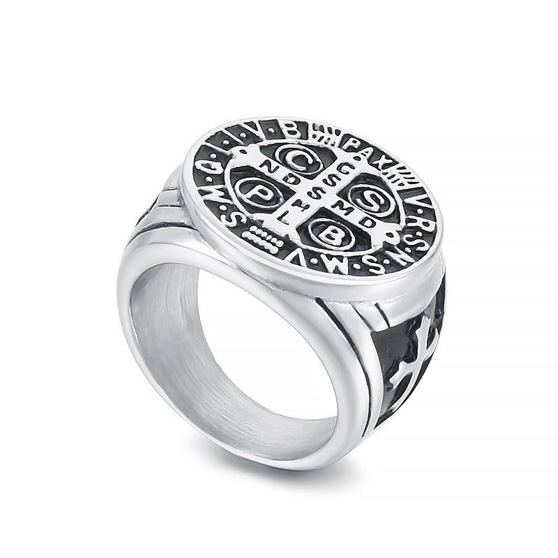 Kemstone Viking Rune Titanium Ring with Blackened Cross Design KR107707