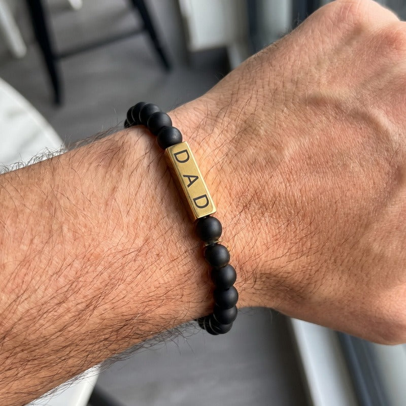 Kemston Black Lava Stone Beaded Bracelet for Men Stainless Steel Dad Gift Minimal Style KB214603-Z