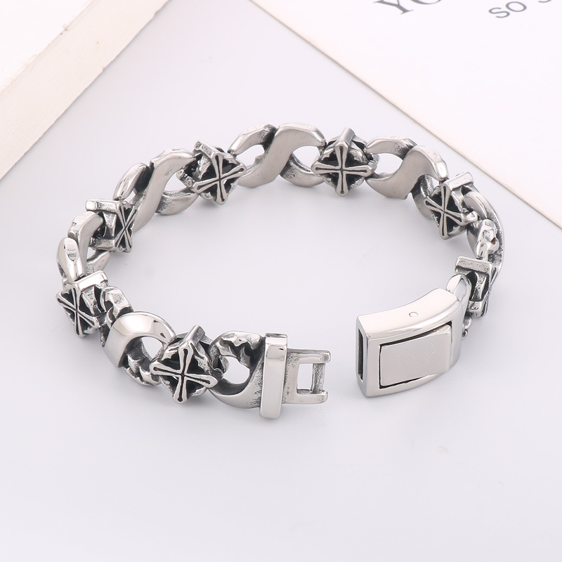 Kemstone Chain Bracelet for Men Titanium Steel Infinity Link Cross Detail Vintage Finish KB162806-KJX