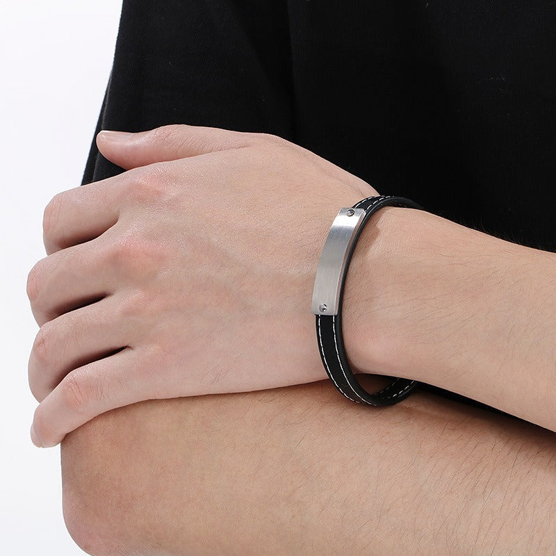 Kemstone Curved Bar Faux Leather Bracelet for Men KB186186-JZ