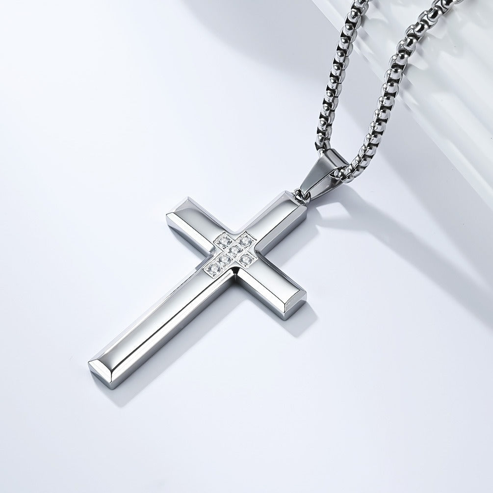 Kemstone Titanium Steel Cross Necklace – Minimalist Zircon Pendant K-PT642