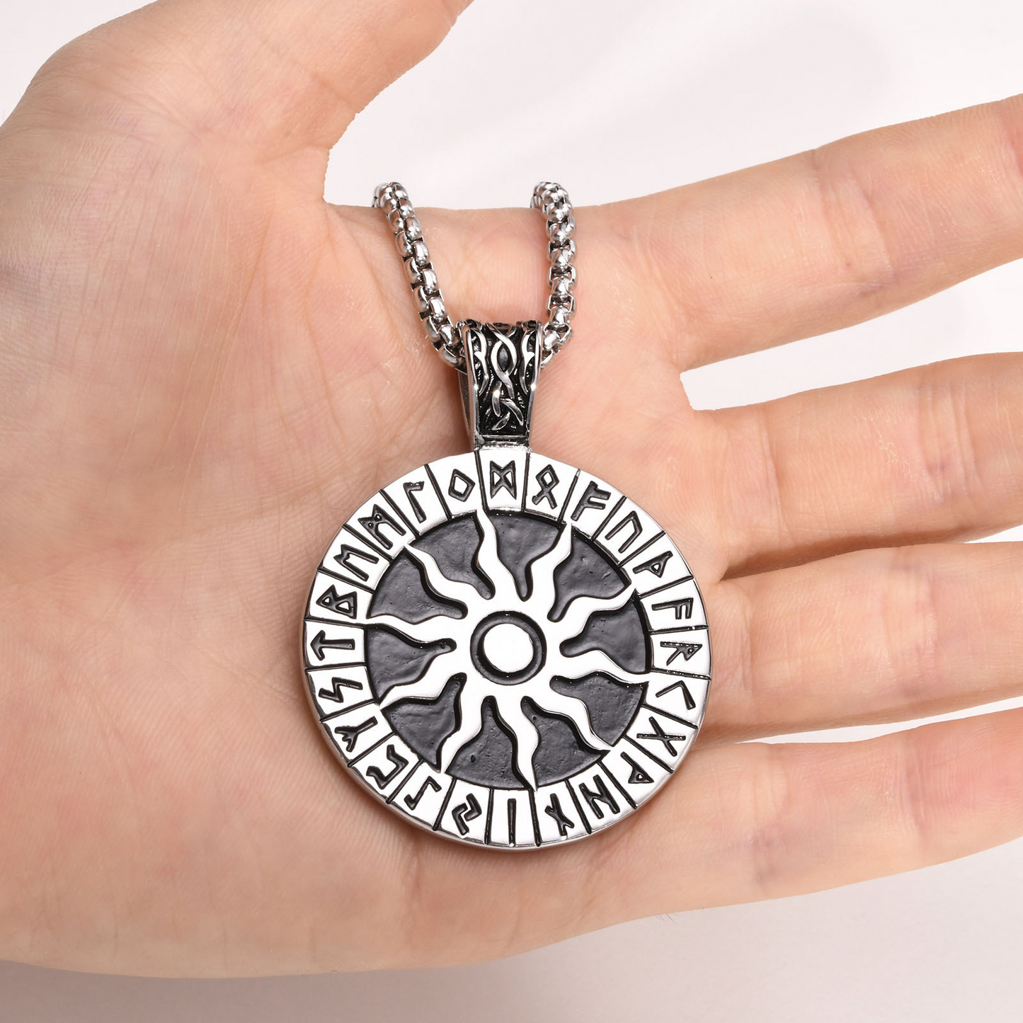 Kemstone Viking Rune Sun Pendant Necklace for Men – Stainless Steel PN-1631