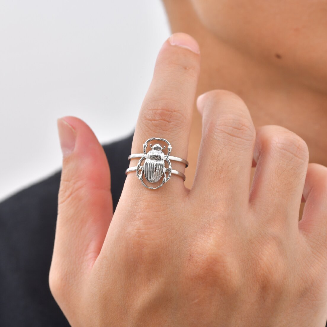 Kemston Scarab Beetle Gothic Stainless Steel Open Ring for Men RC-1016