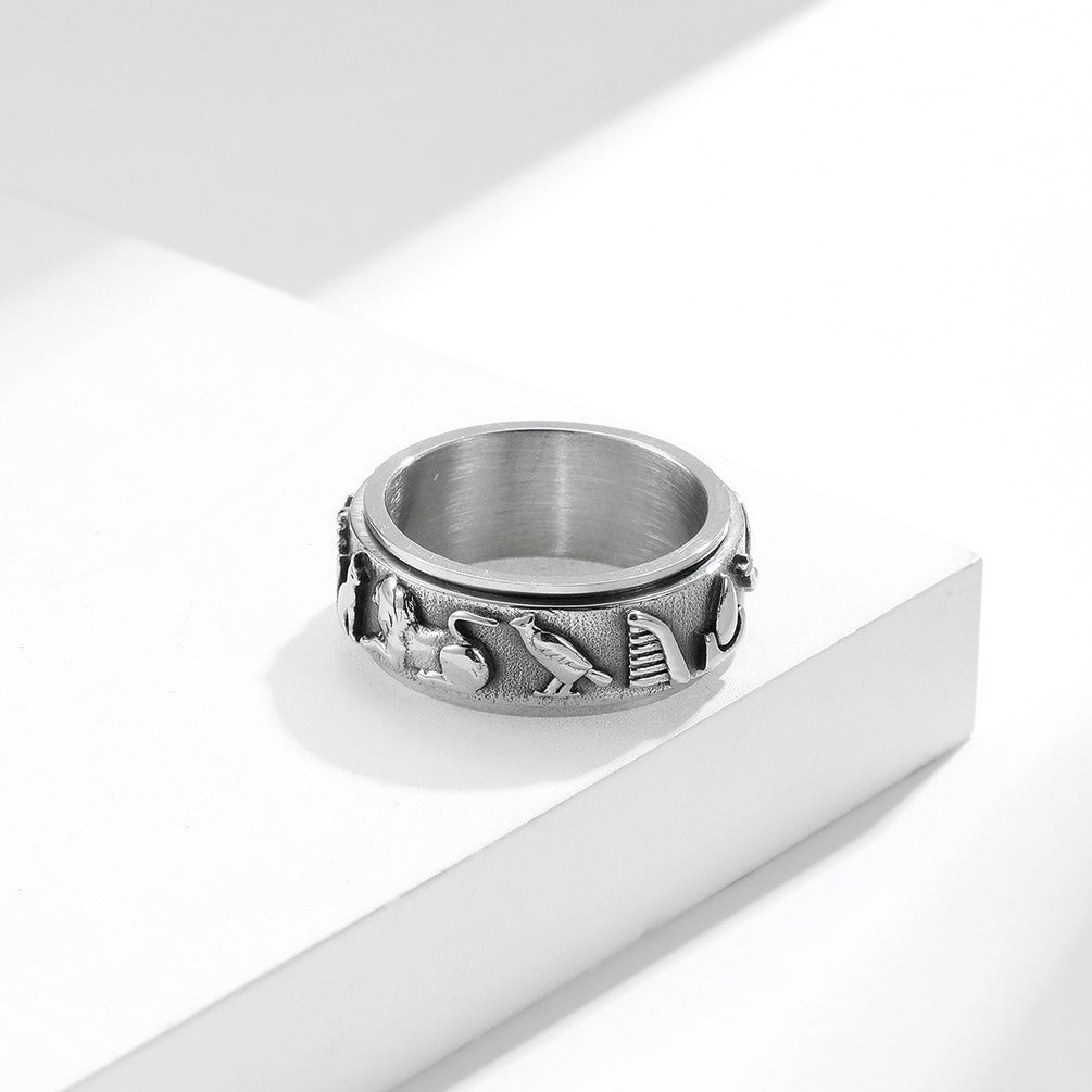 Kemstone Men’s Titanium Steel Egyptian Spinner Ring – Vintage Fidget K-R678