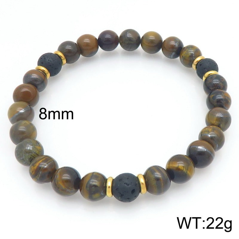 Kemstone Lava Stone Tiger Eye Bead Bracelet Elastic Natural Stone for Men Women KB210123-Z
