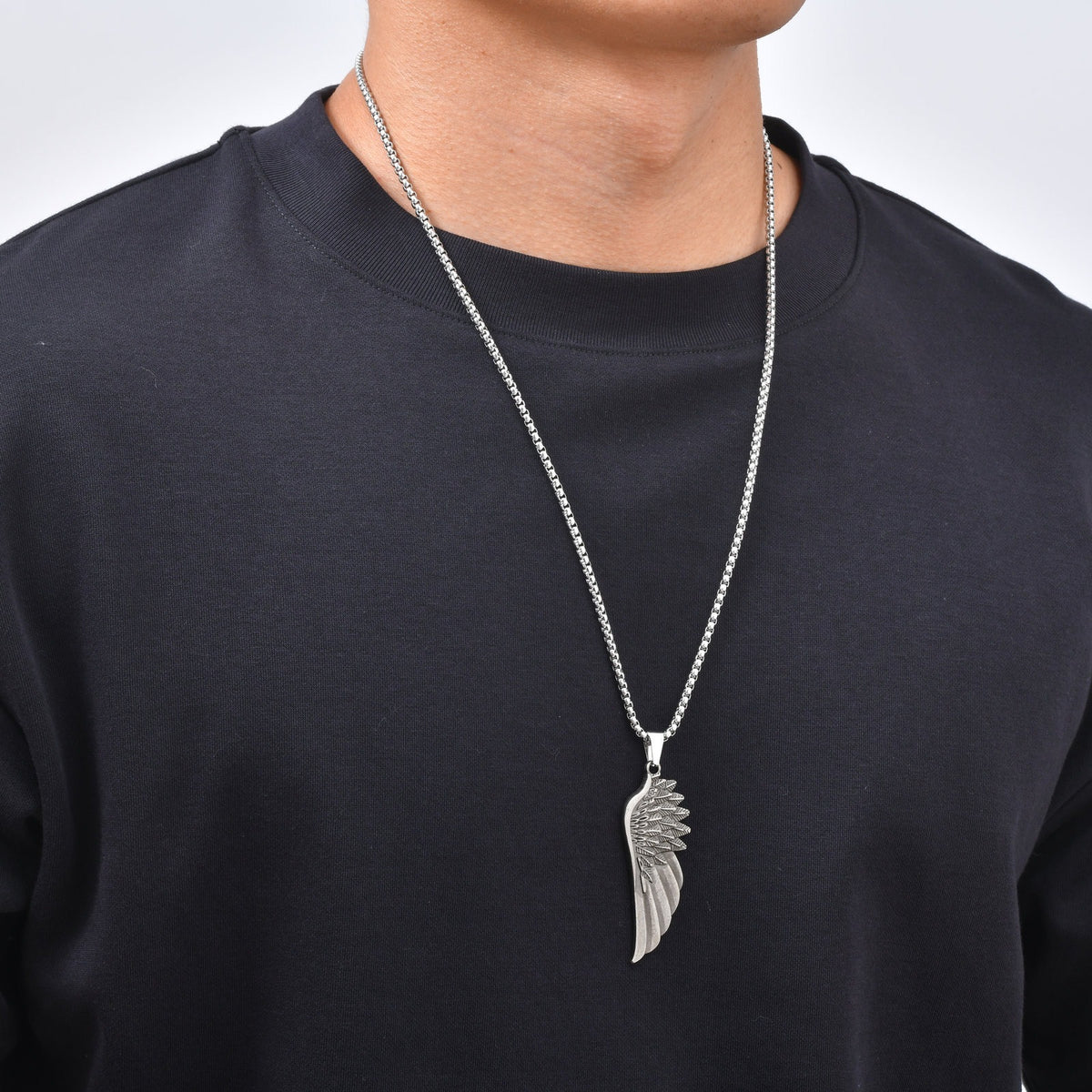 Kemstone Wing Pendant Necklace for Men Alloy Feather Relief NC-3026