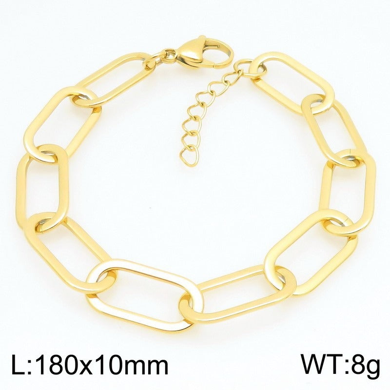 Kemstone Titanium Steel Paperclip Chain Necklace Bracelet for Men Women Minimalist Link KB211659-KFC