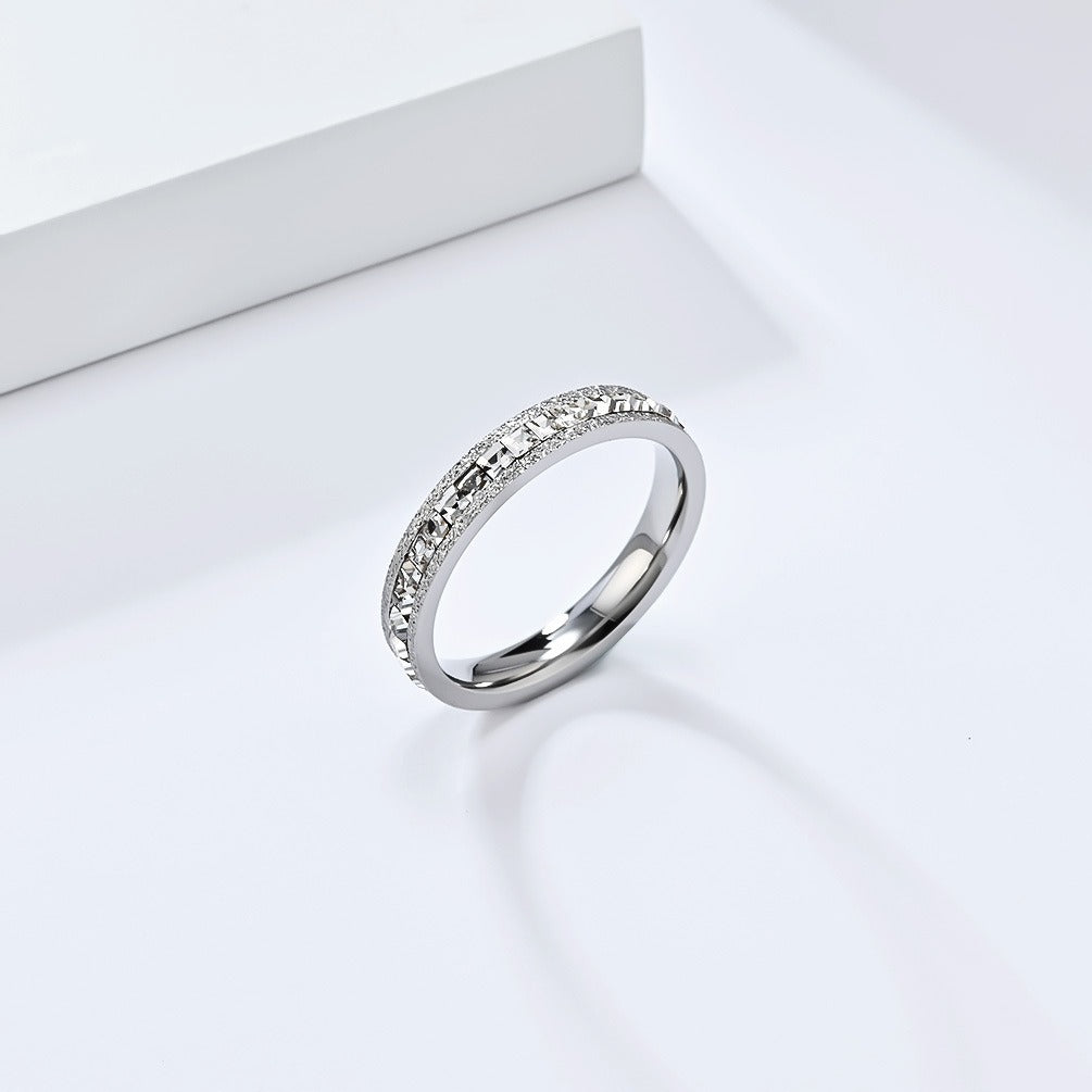 Chic Square Diamond & Pearl Sand Titanium Ring - Minimalist Full-Pave Design, Genderless Statement Piece for Fashion-Forward Women K-R947