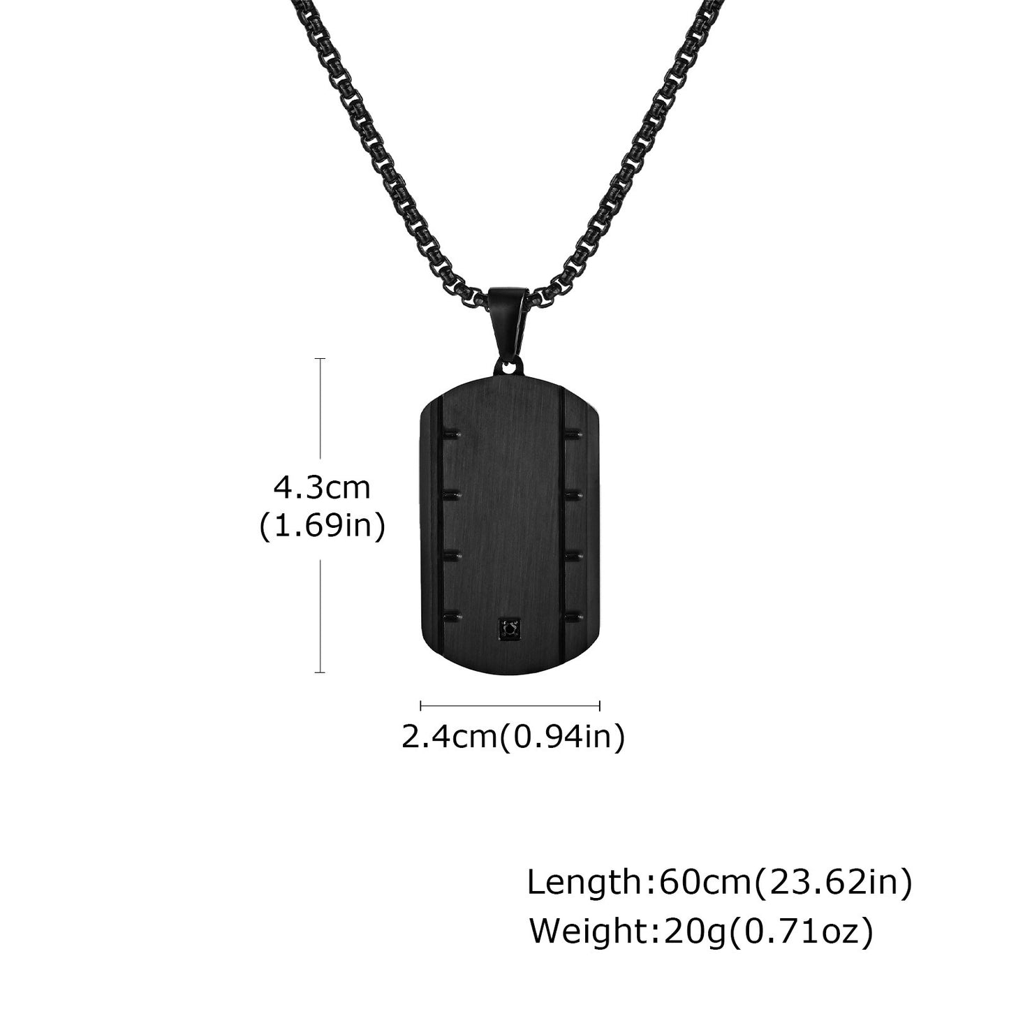 Stainless Steel Square Pendant Necklace for Men – Beveled Edge with Single Cubic Zirconia PN-2109