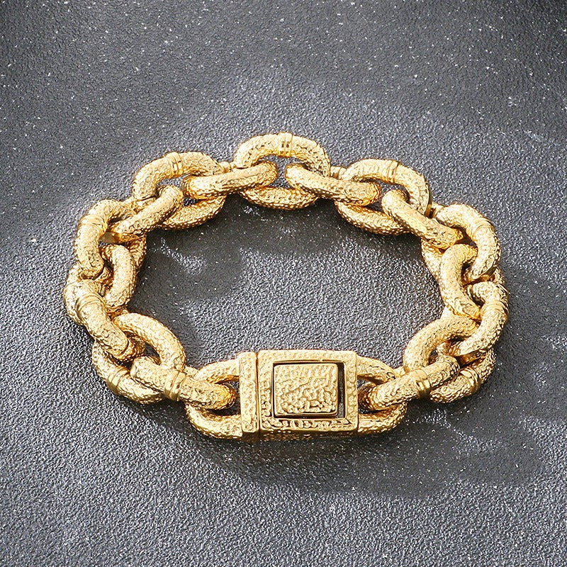 Kemstone Men’s Titanium Steel Chunky Hammered Chain Bracelet KB184821-KJX