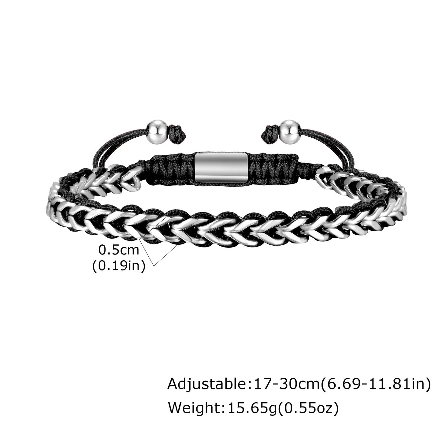 Kemston Stainless Steel Dragon Chain Bracelet for Men Braided Cord Adjustable Style BR-2351