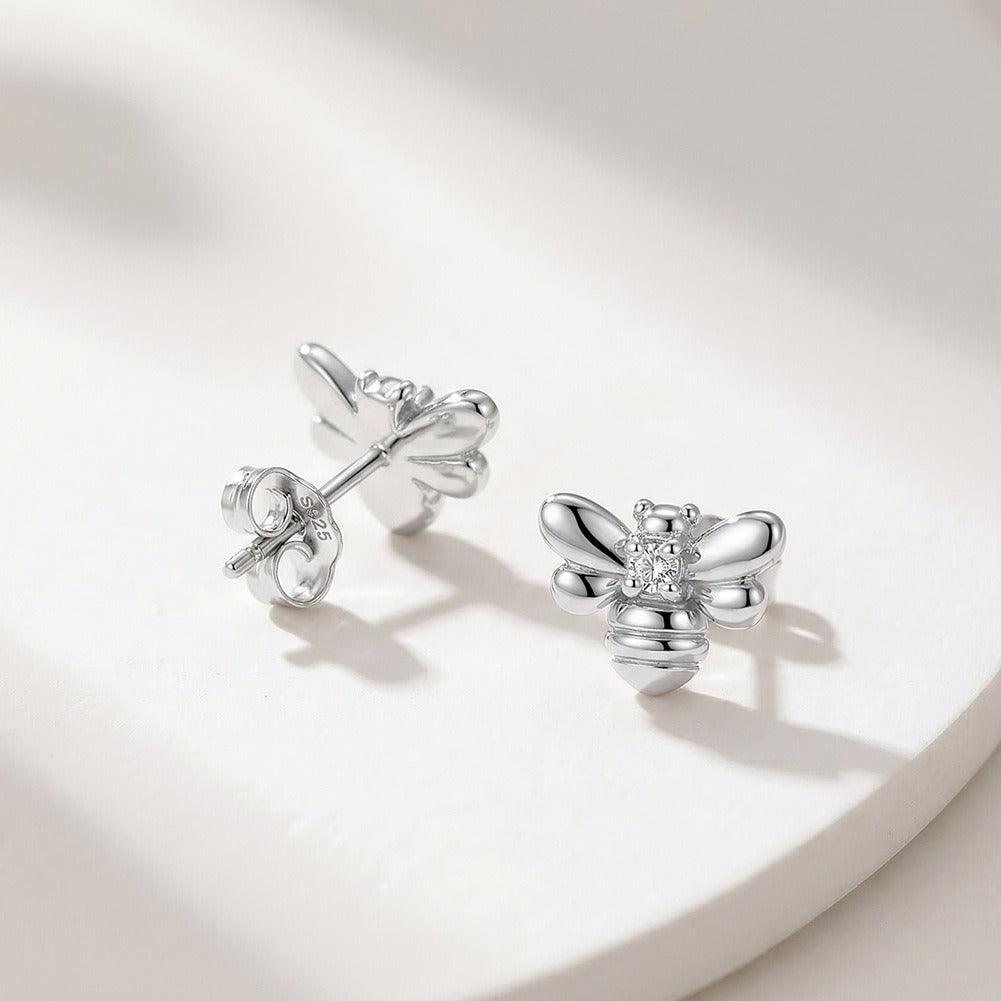Kemstone Bee Stud Earrings for Women 925 Sterling Silver Cubic Zirconia Gold Silver APE155