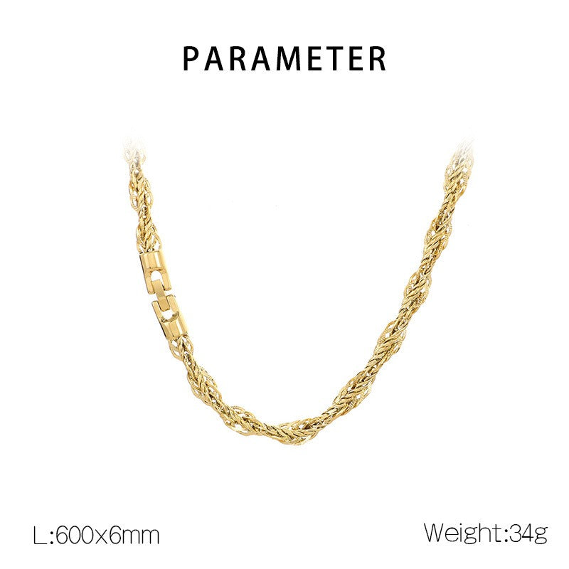 Kemston Twisted Rope Chain Necklace for Men Titanium Steel Braided Steel Gold Rose Gold KN304215-KFC