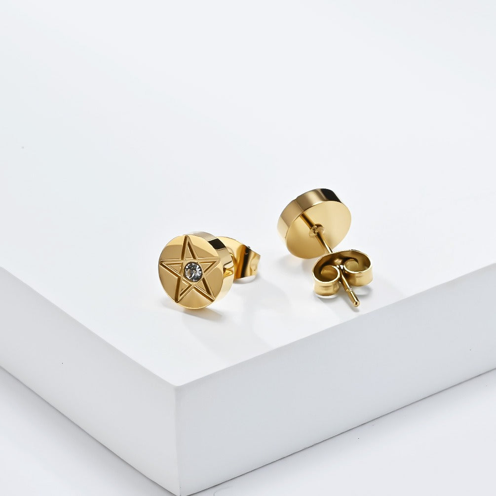 Kemstone Stainless Steel Star Stud Earrings for Men & Women Minimal Round K-E040