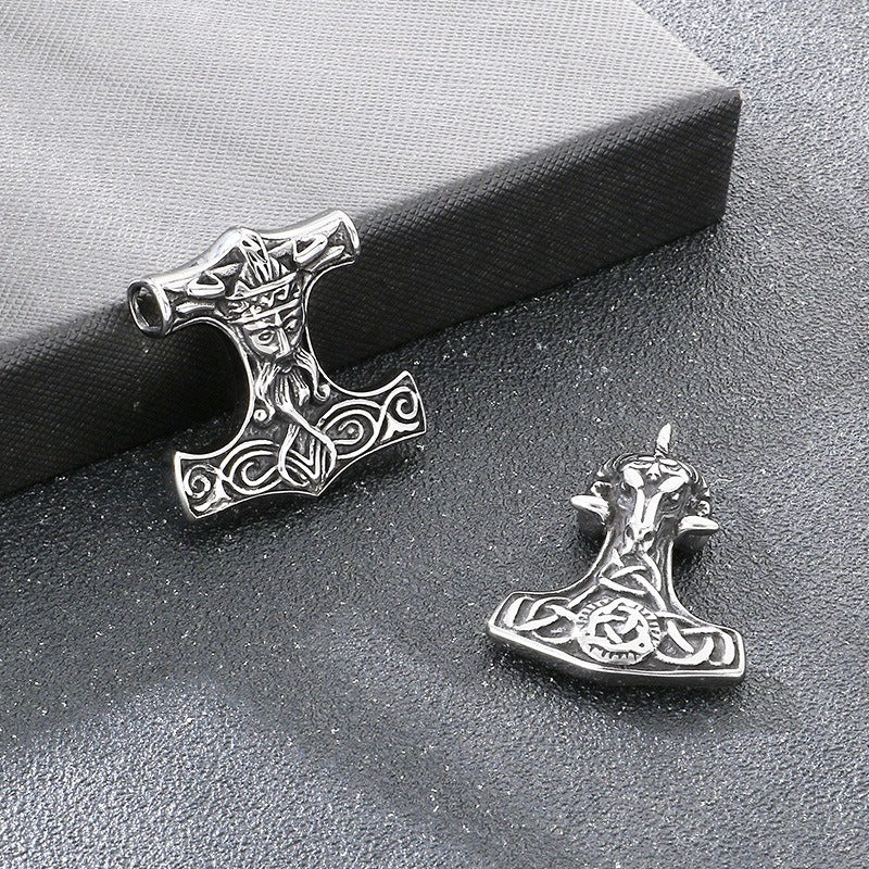 Kemstone Viking Hammer Pendant Necklace for Men - Titanium Steel Norse Rune Style KP117744-LU