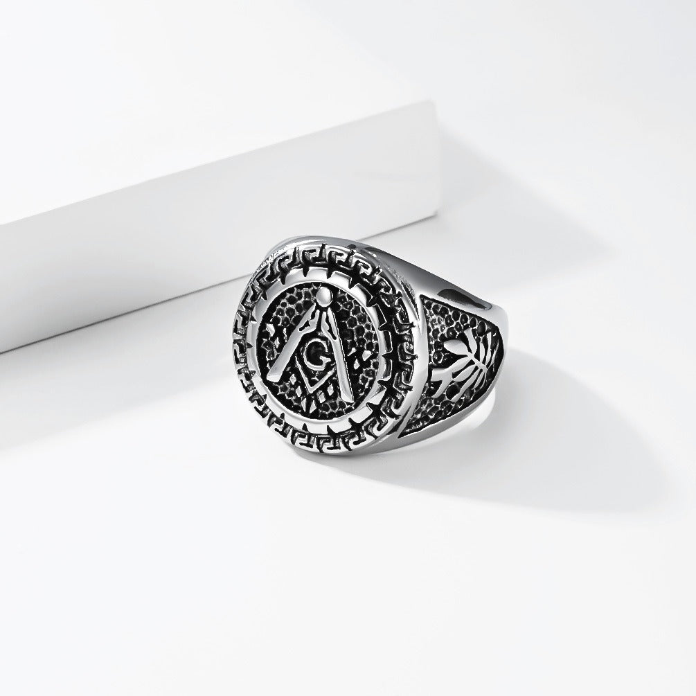 Kemstone Stainless Steel Vintage Geometric Compass Signet Ring for Men K-R11790