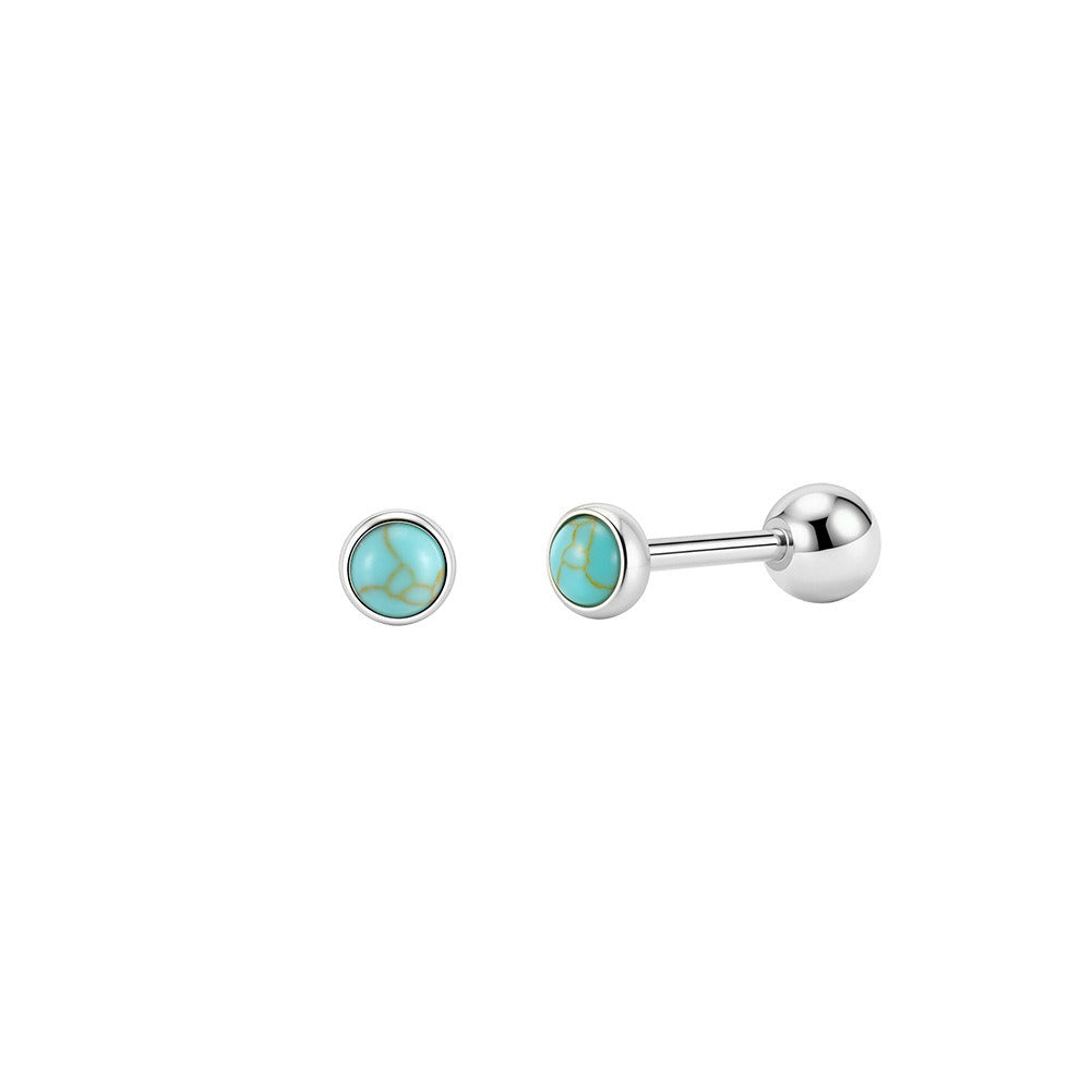 Kemstone 925 Sterling Silver Turquoise Stud Earrings for Women Round Bezel Gold Silver GME52