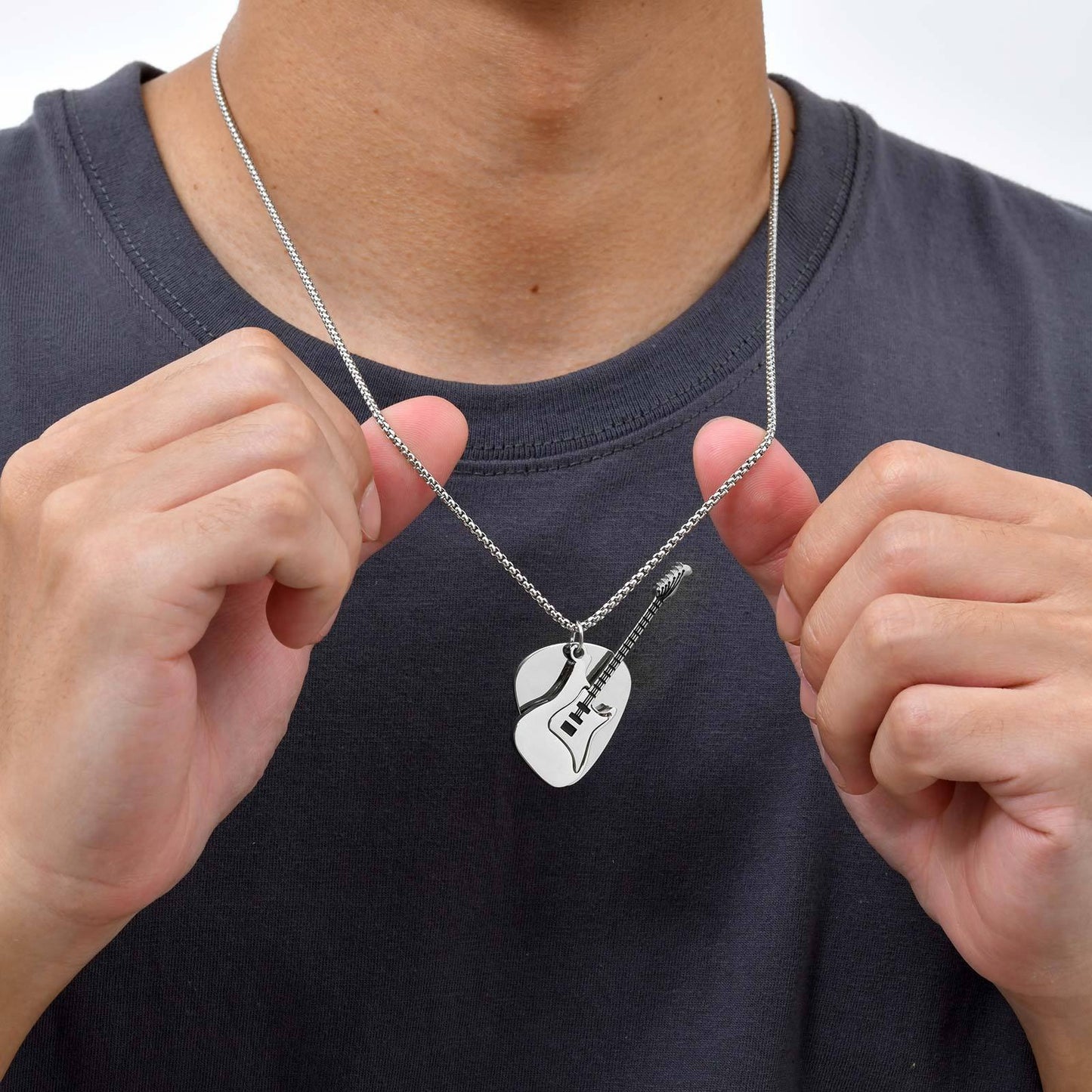 Kemstone Men’s Stainless Stee Guitar Pick Pendant Necklace – Punk Rock NC-2320