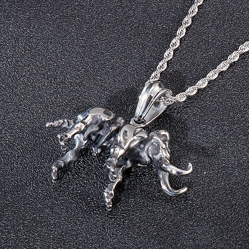 Kemstone Titanium Steel Elephant Skeleton Necklace for Men KP53924-BD