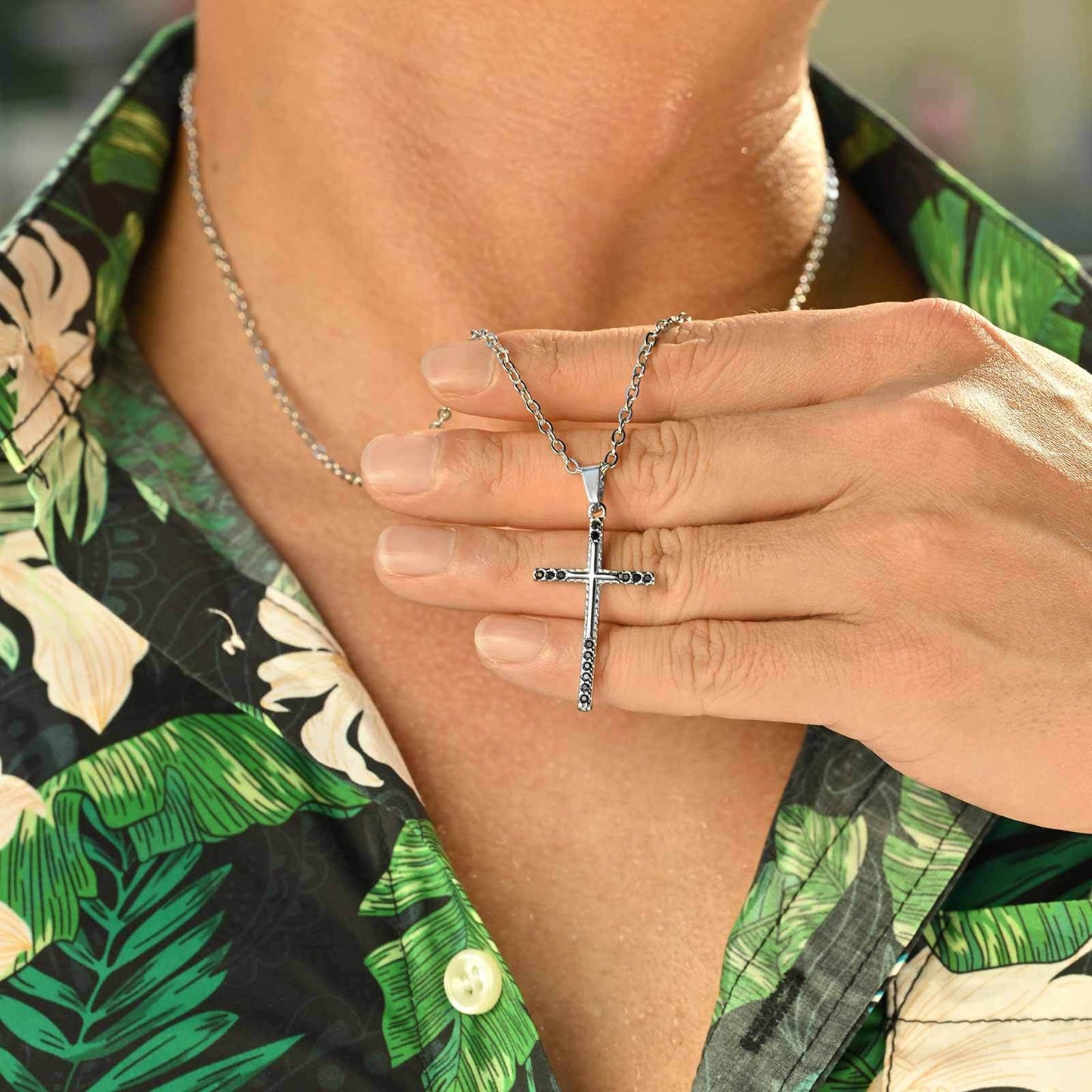 Kemstone Men’s Stainless Steel Cross Necklace – Black Zircon Gothic Pendant PN-2214