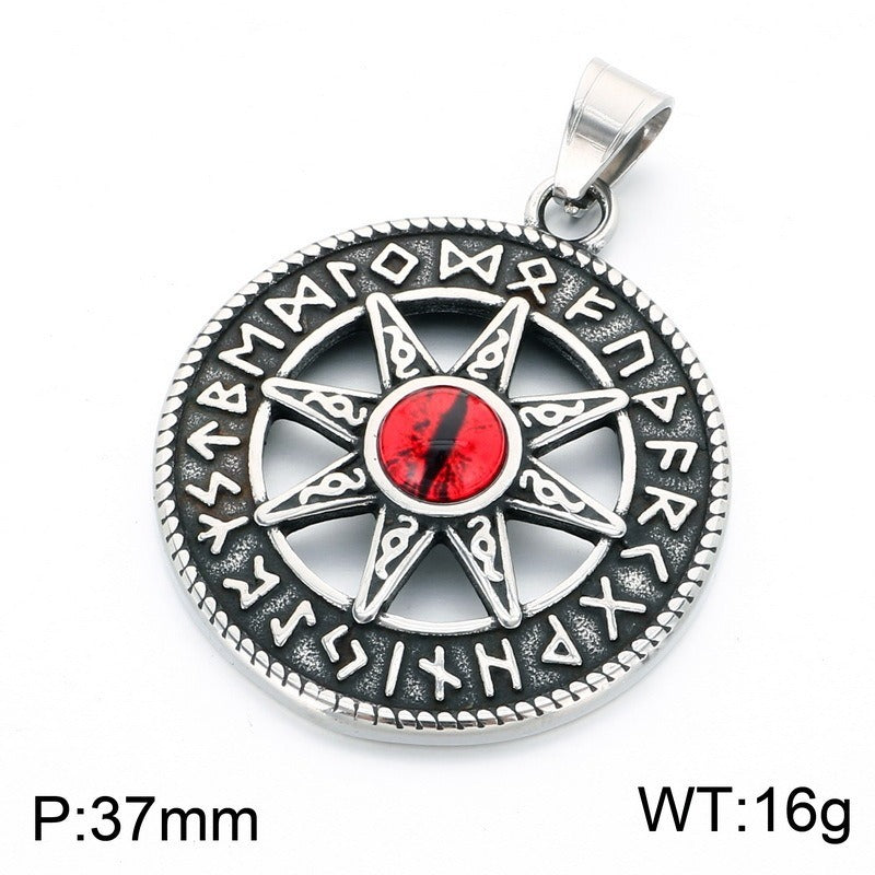 Kemstone Viking Rune Sun Pendant Necklace for Men Stainless Steel Nordic Hexagram Symbol KP118554-LU