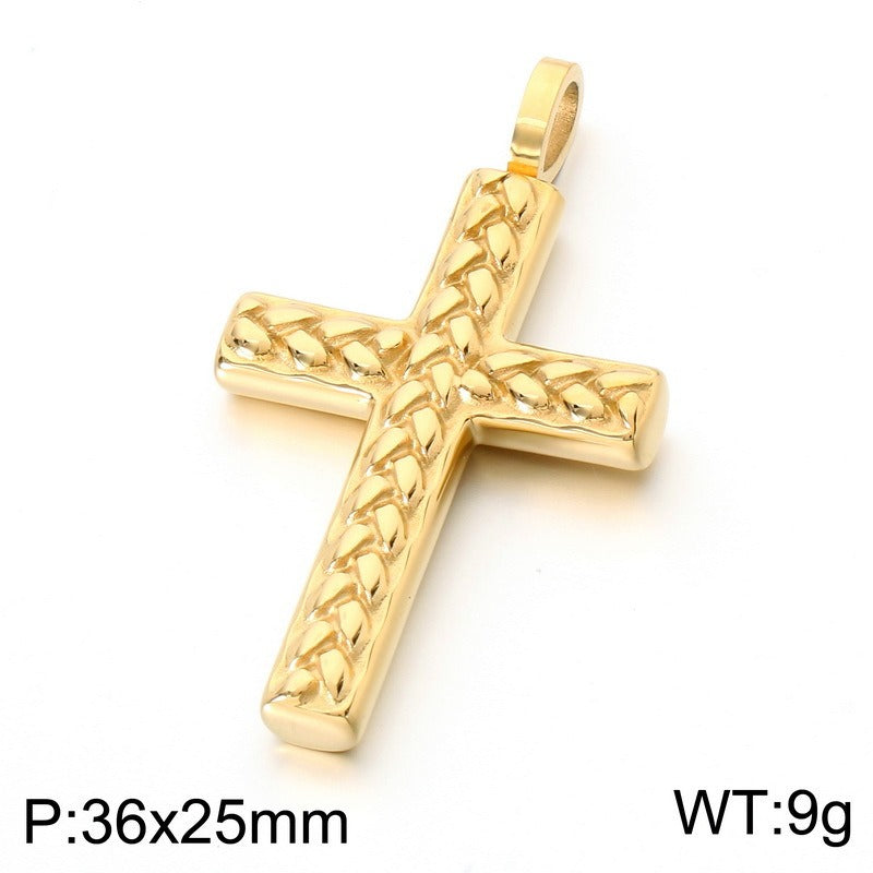 Kemstone Titanium Steel Wheat Texture Cross Pendant for Men KN302490-GC