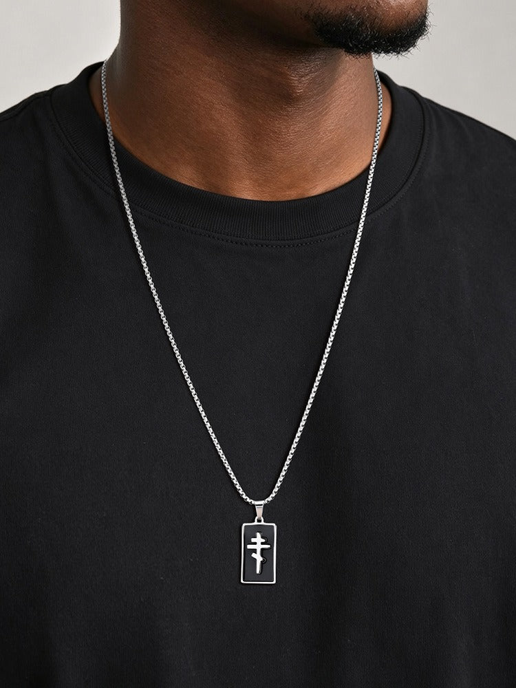 Kemstone Black Geometric Cross Pendant Necklace for Men Stainless Steel PN-2434
