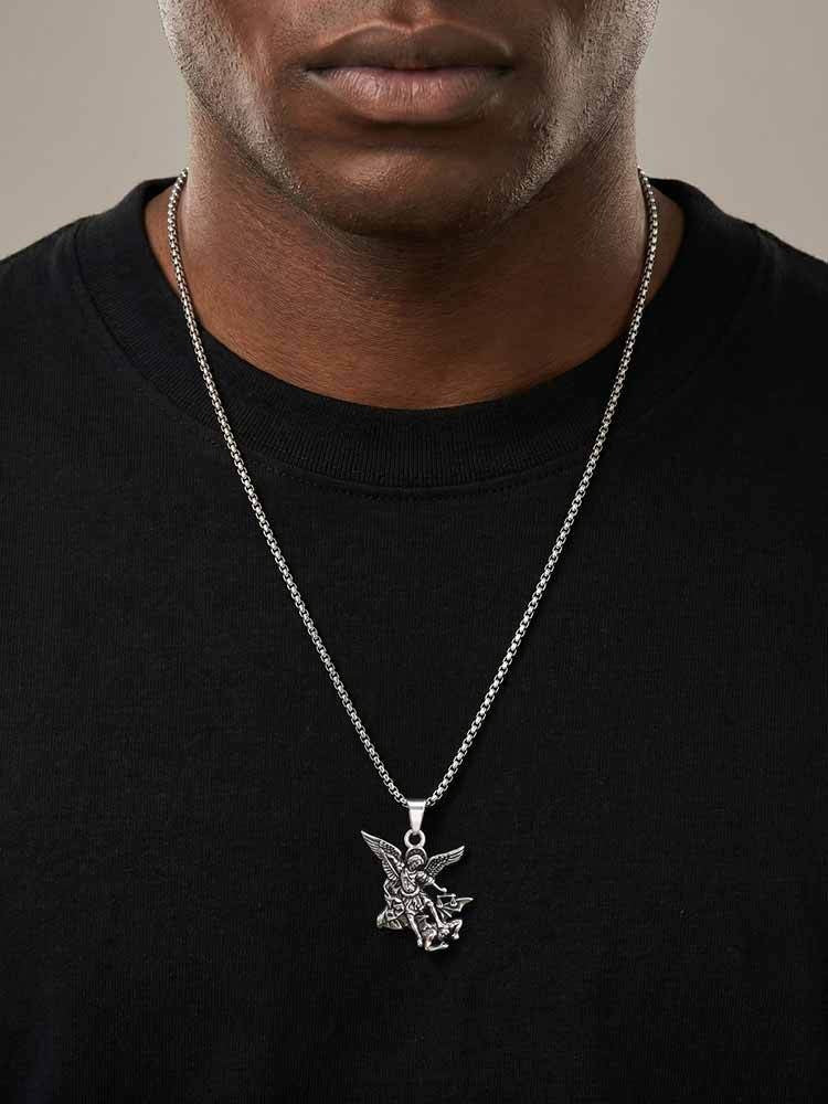 Kemstone Winged Angel Relief Pendant Necklace for Men Stainless Steel Vintage PN-2405
