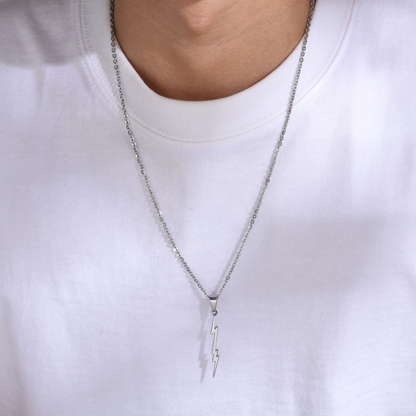 Kemstone Stainless Steel Lightning Bolt Pendant Necklace for Men PN-1829