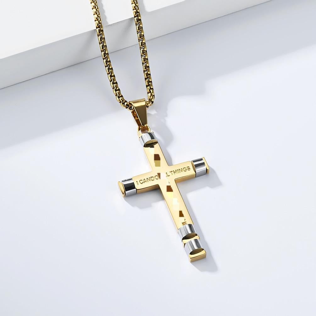 Kemstone Stainless Steel Modern Cross Pendant Necklace for Men Box Chain Structured Design K-PT720