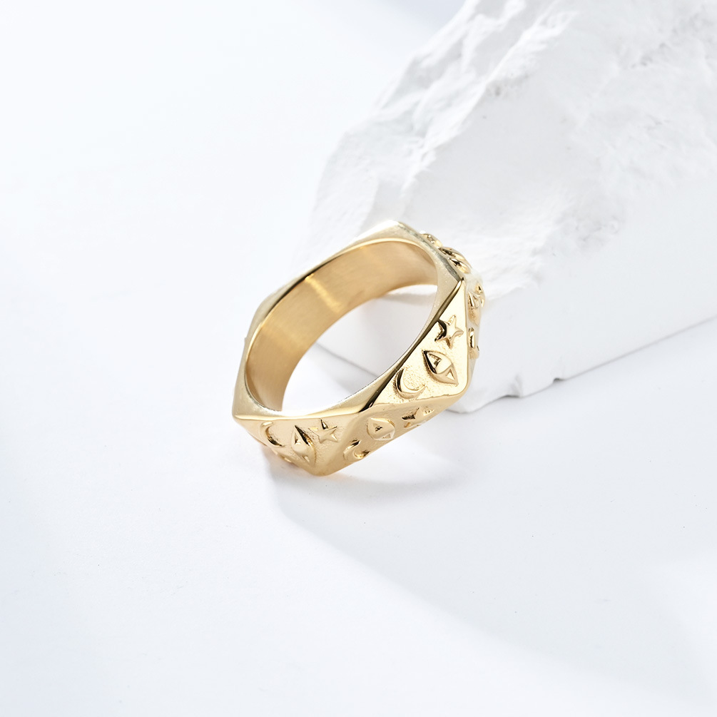 Kemstone Star Moon Eye Ring for Men Stainless Steel Faceted K-R771