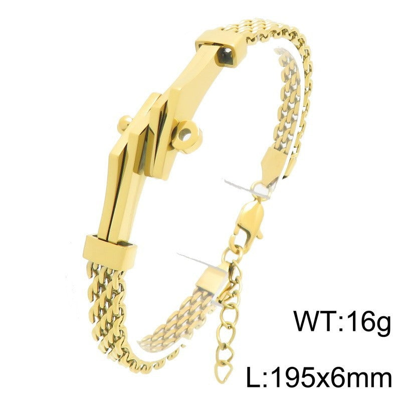 Kemstone Titanium Steel Cuban Link Bracelet for Men Curved Plate Mesh Chain KB213327-KFC