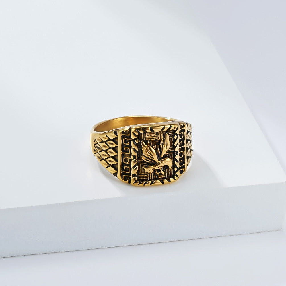 Kemstone Men’s Titanium Steel Eagle Ring – Gothic Biker Style K-R1084