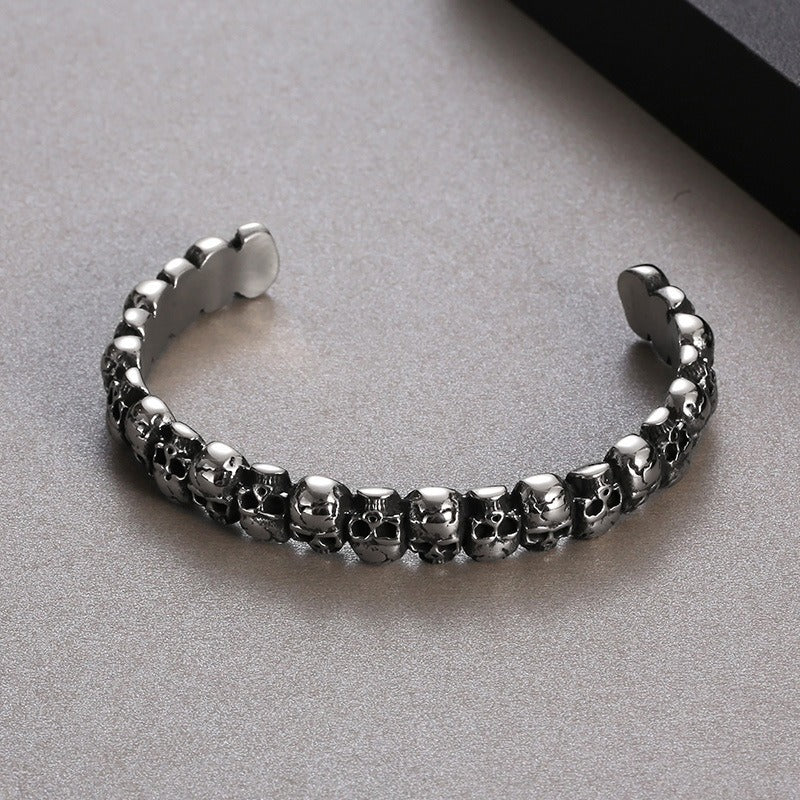 Kemston Titanium Steel Gothic Skull Open Cuff Punk Wrist Bracelet for Men KB169331-KJX