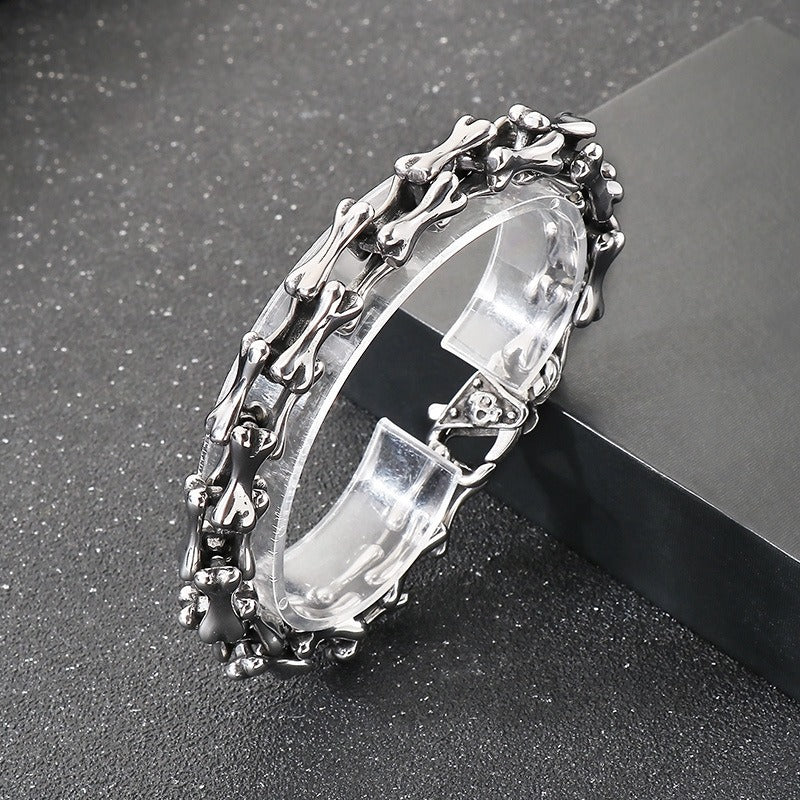 Kemstone Titanium Steel Bone Link Bracelet for Men Vintage Gold Silver KB170270-KJX