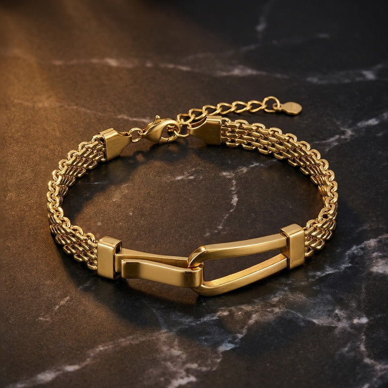 Kemstone Bar Link Chain Bracelet for Men Titanium Steel Double Layer Adjustable KB213341-KFC