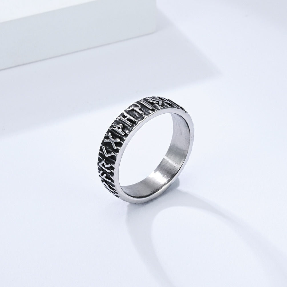 Kemstone Stainless Steel Viking Rune Ring for Men K-R1062