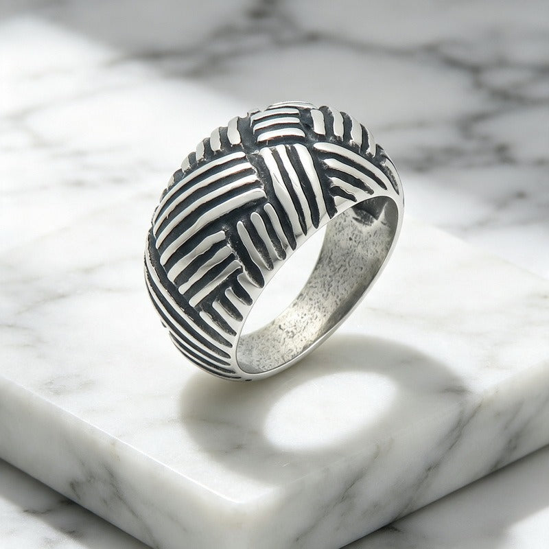 Kemston Interwoven Texture Ring for Men Titanium Steel Wide Band Vintage Style KR114788-KJX