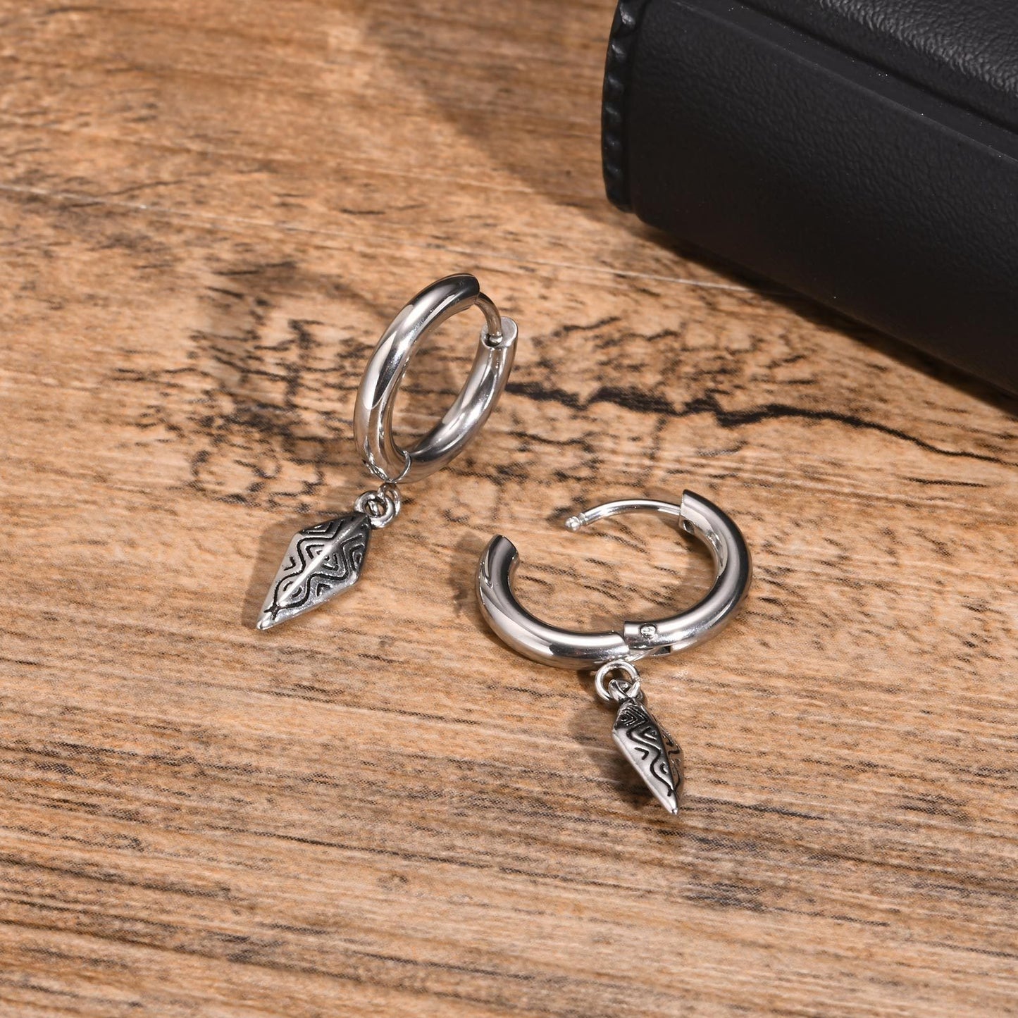 Kemstone Stainless Steel Earrings – Men’s Silver Punk Dangle ED747