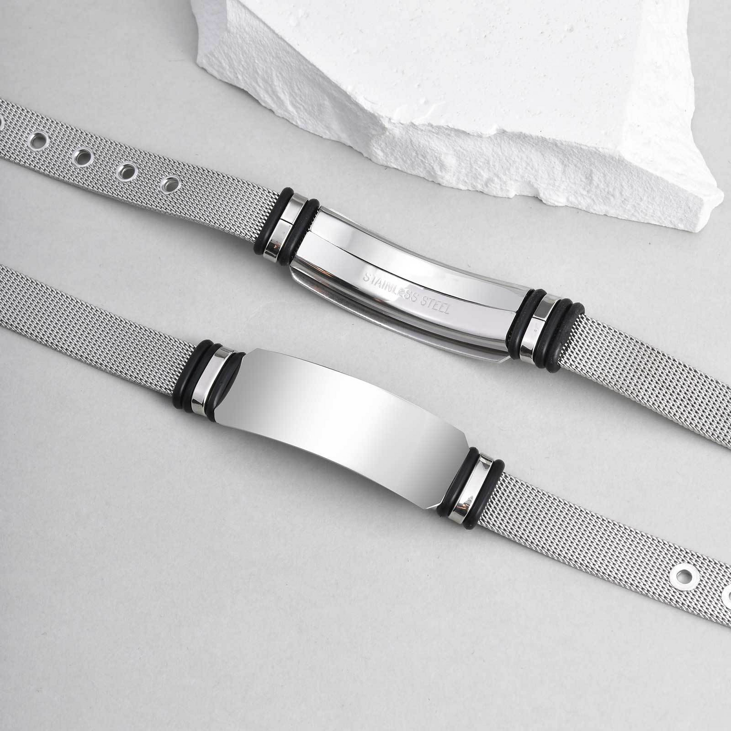 Kemstone Stainless Steel Mesh ID Bracelet for Men – Adjustable Watchband Style BR-2794