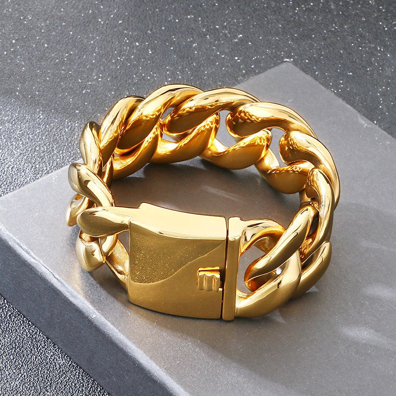 Kemstone Titanium Steel Cuban Chain Bracelet for Men – 30mm Heavy Link KB204401-KJX