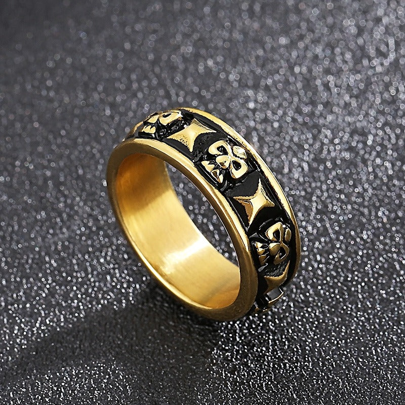 Kemstone Titanium Steel Skull Ring for Men – Punk Style, Silver & Gold KR101536-KFC